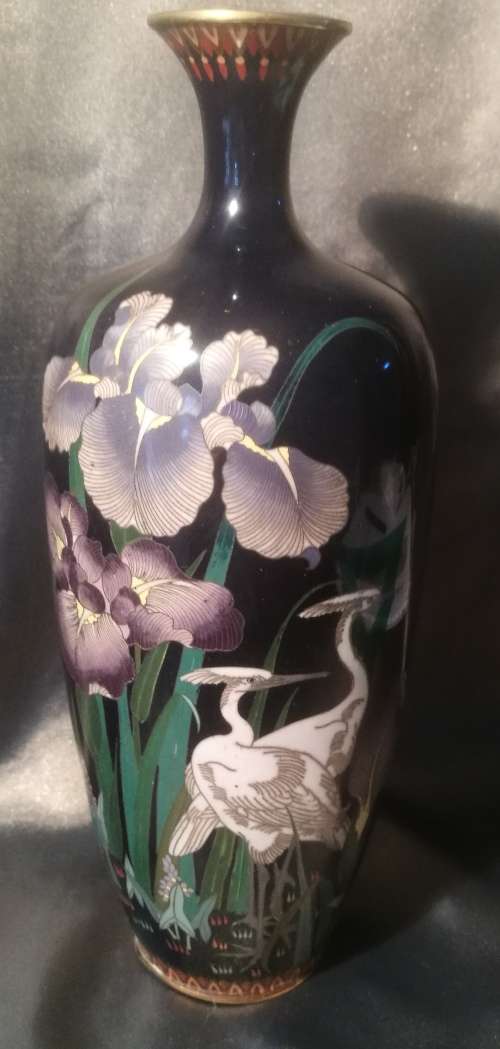 Japanese Meiji Cloisonne  Vases depicting Cranes