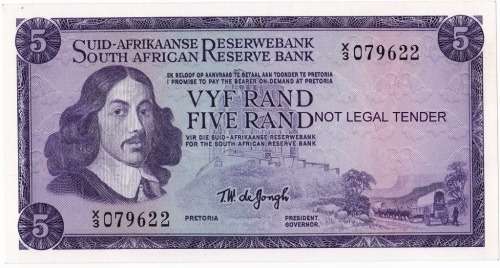 TW de Jongh 1st Isssue R5 Replacement Note X3 Uncirculated. Super Scarce