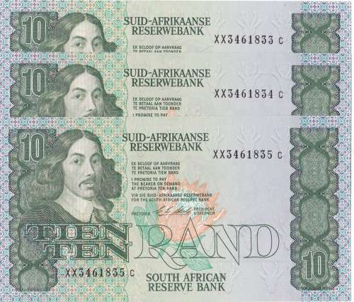 C Stals 1st Issue 3 x R10 replacement notes XX. Uncirculated. 1 Bid takes all 3.