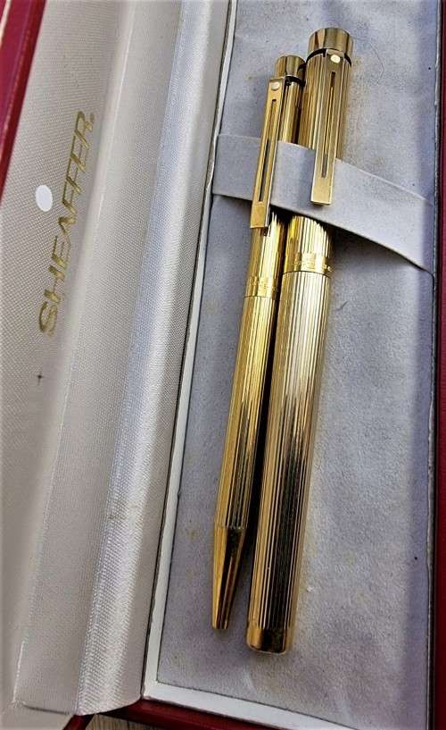 Vintage Pen Sale #3. Sheaffer Targa Gold Plated Fountain Pen and Ballpoint Set