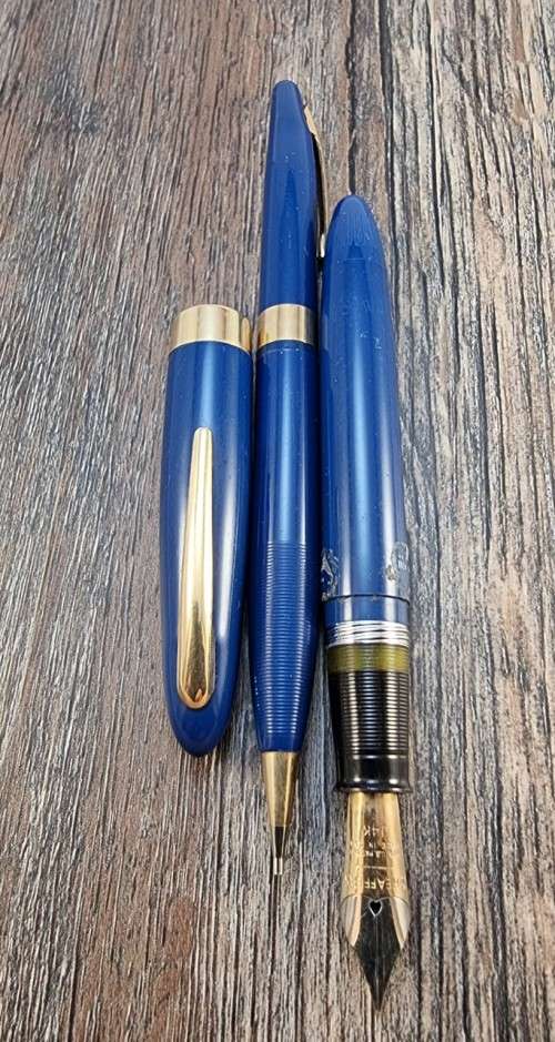 Vintage Pen Sale #8. Sheaffer Touchdown Fountain Pen and Pencil Set. Blue