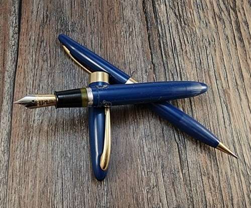 Vintage Pen Sale #8. Sheaffer Touchdown Fountain Pen and Pencil Set. Blue