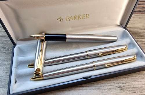 Parker Stainless Steel Sonnet Pen Set. New Old Stock!