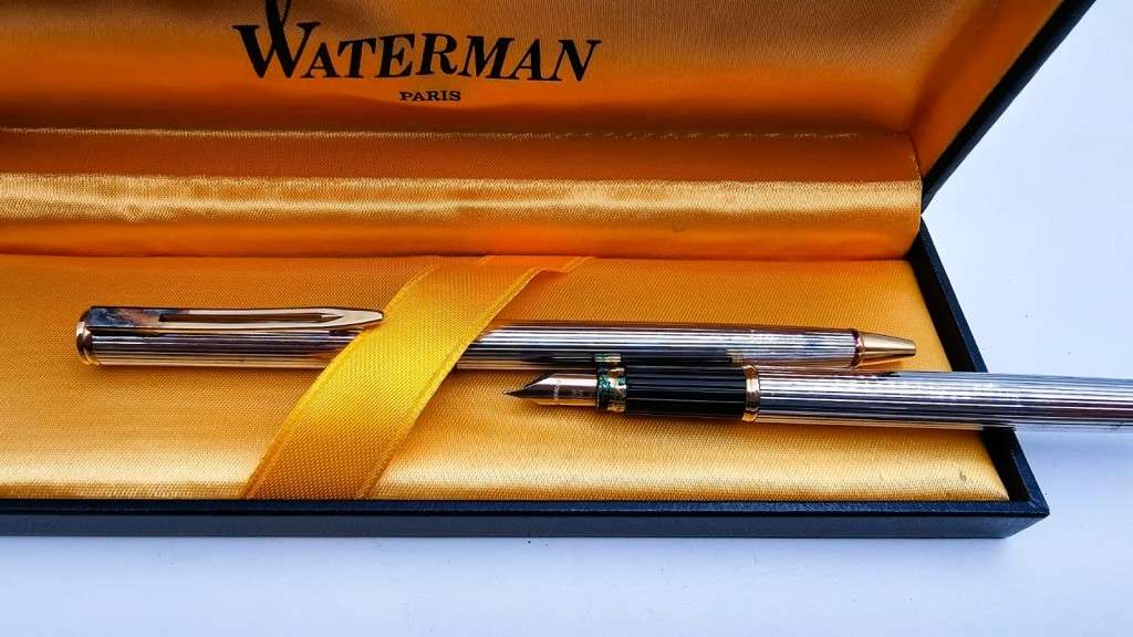 Waterman Silver Fountain Pen and Ballpoint Pen Set. In original box!