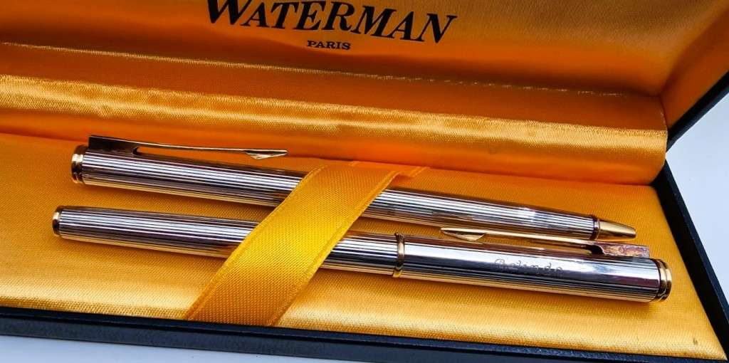 Waterman Silver Fountain Pen and Ballpoint Pen Set. In original box!