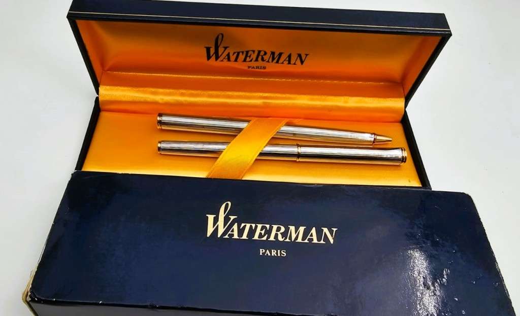 Waterman Silver Fountain Pen and Ballpoint Pen Set. In original box!