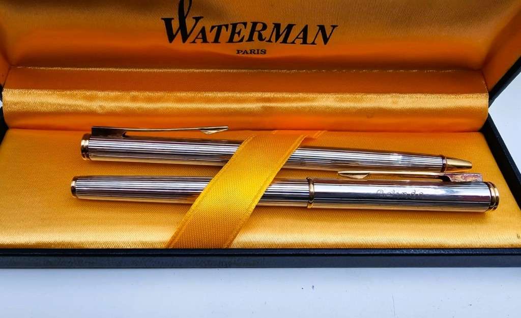 Waterman Silver Fountain Pen and Ballpoint Pen Set. In original box!