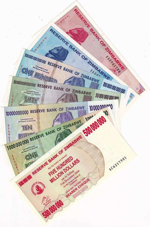 Zim Banknotes $1 Billion to $100 Trillion. Plus Bearer check & 2 free notes