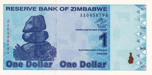 Zim 2009 $1 UNC AA notes. Bid per note.