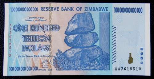 Zimbabwe 100 Trillion Dollar Banknote 2008 Series UNC