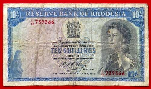 Rhodesia 10 Shillings Banknote 1968