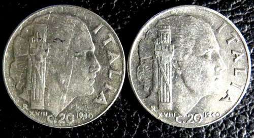 Italy Vittorio Emanuele III  Excellent Fascist WW2 Coin 20c 1940