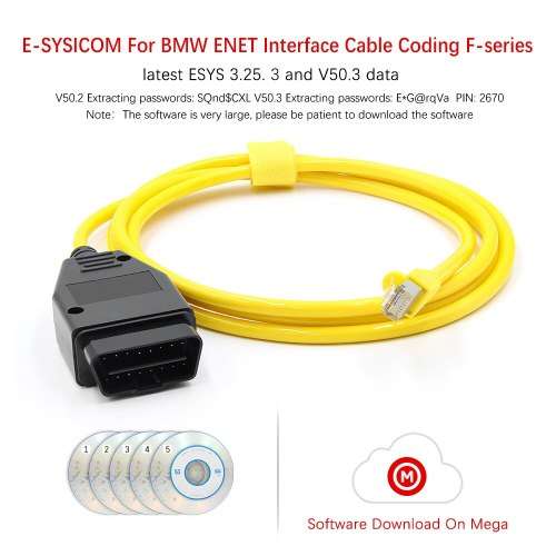 BMW ENET (Ethernet to OBD) Interface Cable E-SYS ICOM Coding F-Series, R599