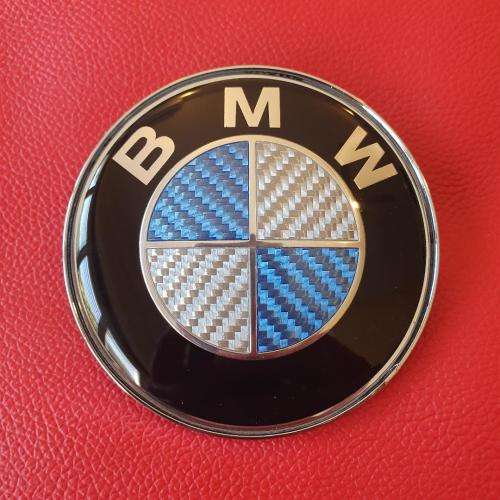 BMW Blue True Carbon Fibre Bonnet/Boot Emblem Badge Decal, 82mm and 74mm, R130 each