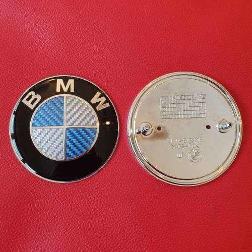 BMW Blue True Carbon Fibre Bonnet/Boot Emblem Badge Decal, 82mm and 74mm, R130 each