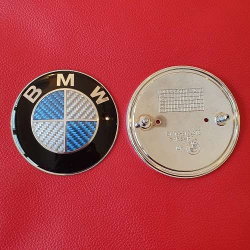 BMW Blue True Carbon Fibre Bonnet/Boot Emblem Badge Decal, 82mm and 74mm, R130 each