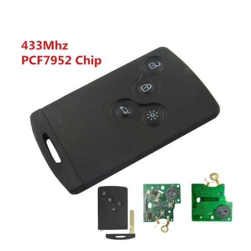 Renault 4 Button Remote Key Card 433Mhz PCF7952 chip, Brand New, R600