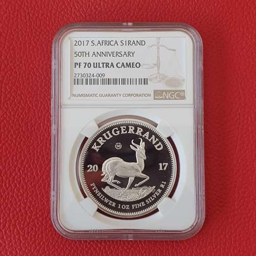 2017 50th Anniversary Fine Silver 1oz Krugerrand PF70 Ultra Cameo South Africa 1 Rand NGC Graded