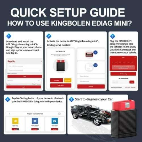 KINGBOLEN Ediag Mini OBD2 Scanner Bluetooth All System Auto Diagnostic Tool, 15 Special Functions