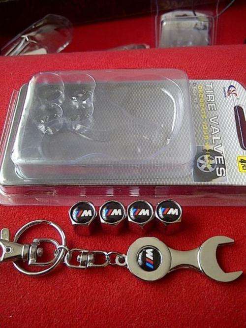 BMW M Sport Tyre Valve Metal Caps and Wrench Keychain Set, R100