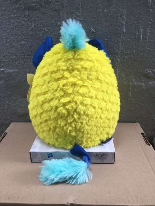 Hasbro FURBY YELLOW with Dark Blue Ears Plush Toy 20cm high New Mint on Card