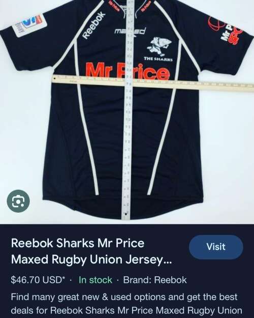 Rugby MR PRICE THE SHARKS MARC no 44 authentic players Shirt