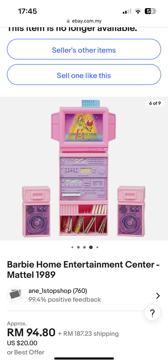 Vintage 1989 BARBIE TV ENTERTAINMENT CENTRE Set by Arco & Mattel Toys licensed Barbie product