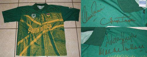 rare Autographed South Africa Cricket Shirt by Clive Rice, Adrian Kuipers, Alan Pollock, Hugh Page