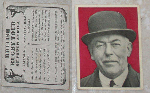 1937 1938 Cigarette Card of British Lions rugby player no 62 Major HARTLEY from the Springboks tour