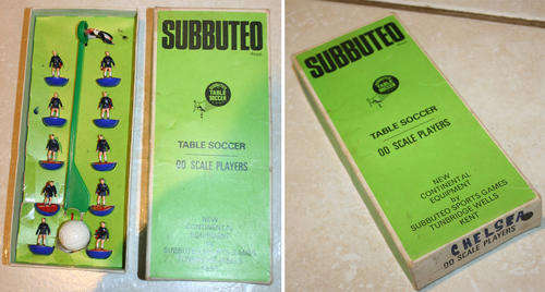 Vintage Subbuteo TABLE SOCCER FOOTBALL 1960s CHELSEA CLUB Team set - 55 years old - in original box