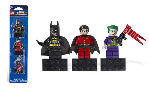 LEGO BATMAN & ROBIN & JOKER figures on magnet stand - mint on card