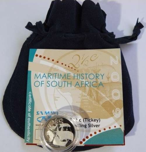 ** 2009  Proof Sterling SILVER Tickey - Maritime History of S A with COA ** - Mintage 646  sealed