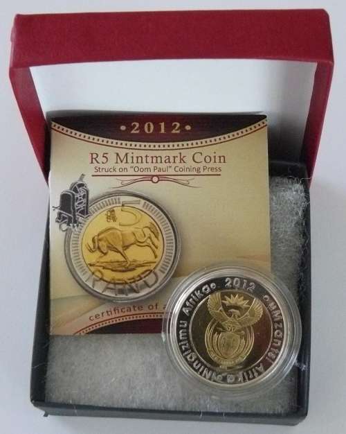 ** 2012 Oom Paul Mintmark R5 in capsule Proof-like ** in original box as issued by SA Mint