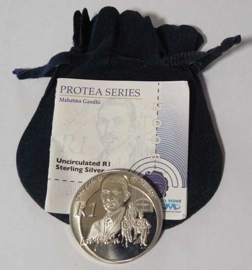 ** 2008 Sterling SILVER PROTEA Mahatma Gandhi R1 ** UNC - still sealed