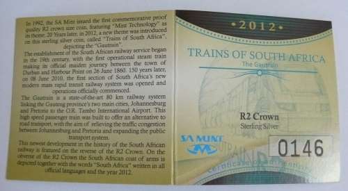 2012 Silver Proof R 2 - Trains of SA - Gautrain - with certificate