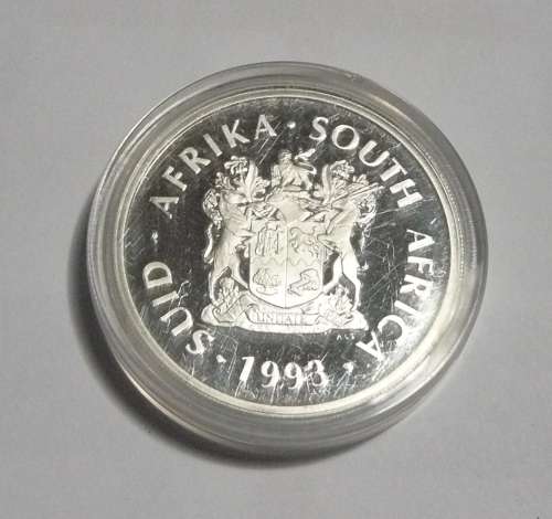 ## 1993 Silver Proof R2 Peace Coin in SA Mint Box ##