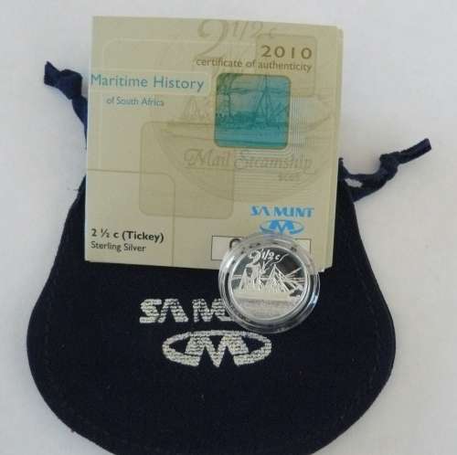 ** 2010  Proof Sterling SILVER Tickey - Maritime History of S A with COA ** -  Mintage 512