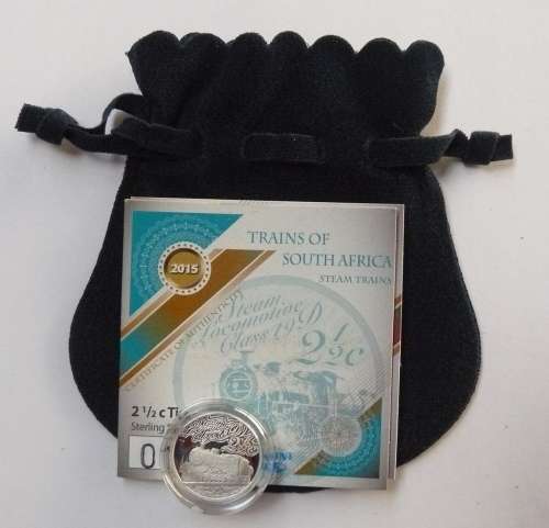 ** 2015  Proof Sterling SILVER Tickey - Trains of S A - Steam Train with COA ** -  Mintage 485