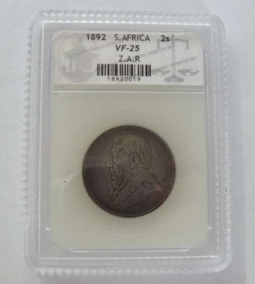 ** ZAR 1892 FLORIN / 2 Shillings - Graded SACGS VF25 **