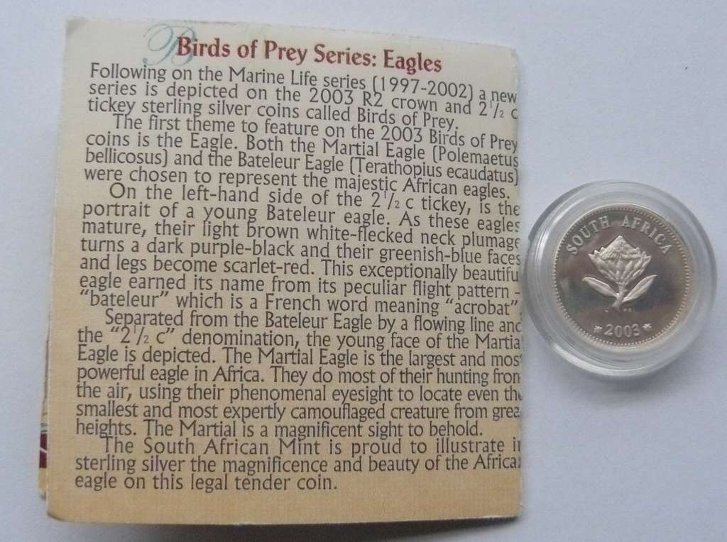 ## 2003 Two and a half cents (Tickey) - Birds of Prey Series - Eagles ##