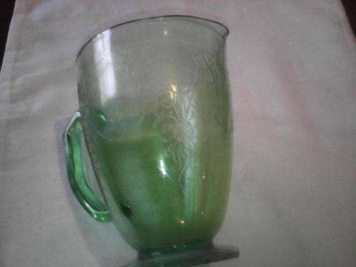 Vintage Green Glass Pitcher Embossed Floral Flower Design