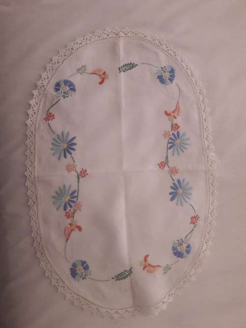vintage tea tray hand embroidered cloth