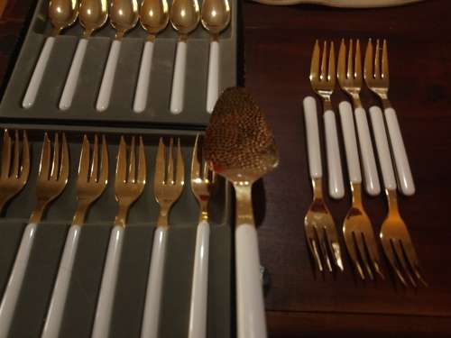 cake fork and teaspoon set with cake lifter gold plated