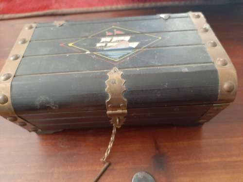 wooden jewellery box with copper trim