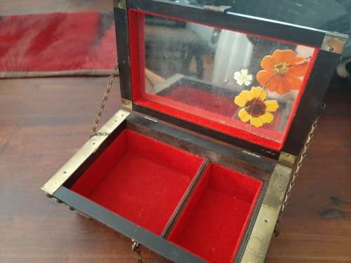 wooden jewellery box with copper trim
