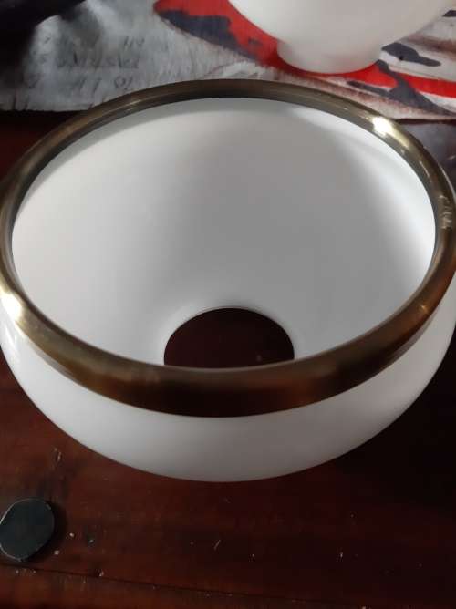 Vintage lamp shade milk glass with copper rim