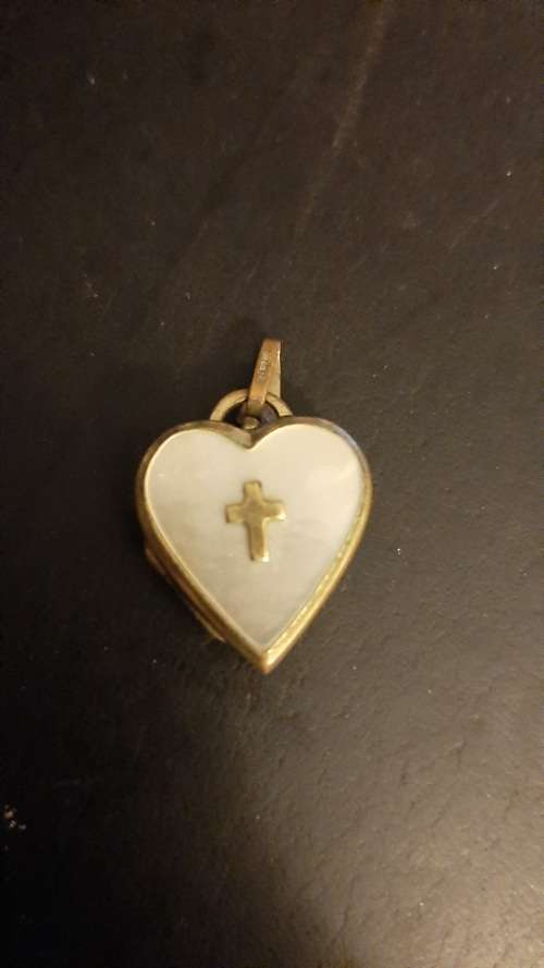 Heart Gold Locket cross with mother of pearl