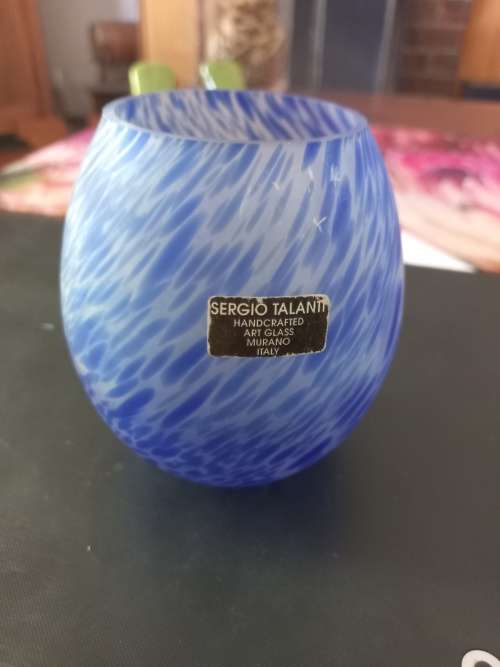 Sergio Talanti Handcrafted Murano Glass Vase blue and white