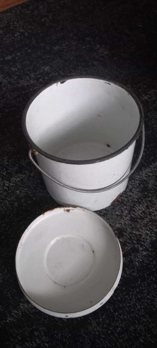 Vintage enamel bucket with lid