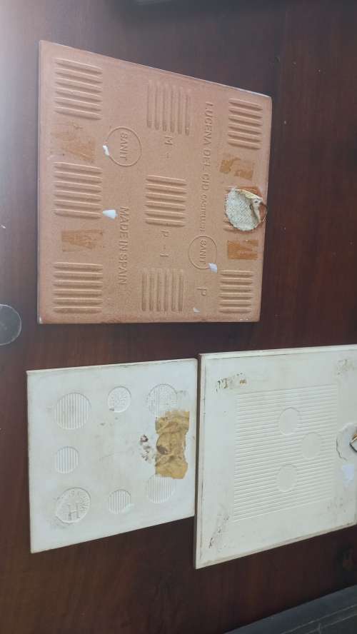 Set of 3 Blue and White Ceramic Tiles. Decorated in Delft Like style. Windmills along the canals of